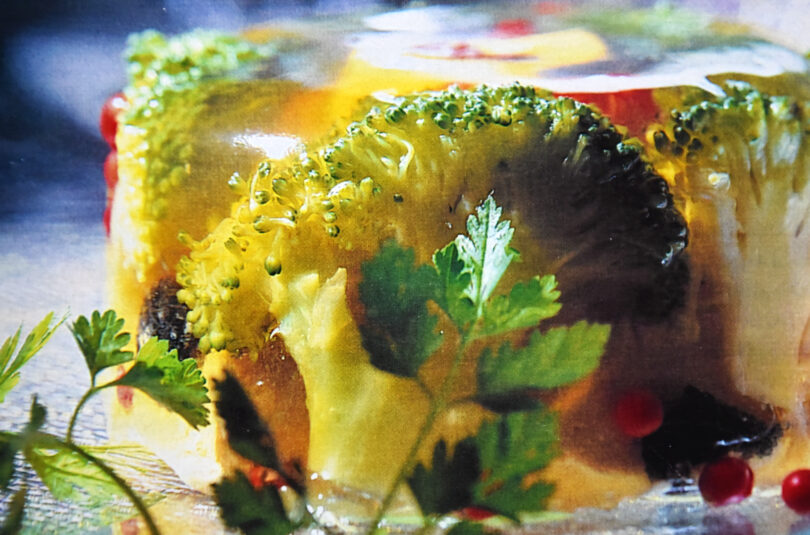 Soft-Boiled Eggs And Broccoli Florets In Jelly