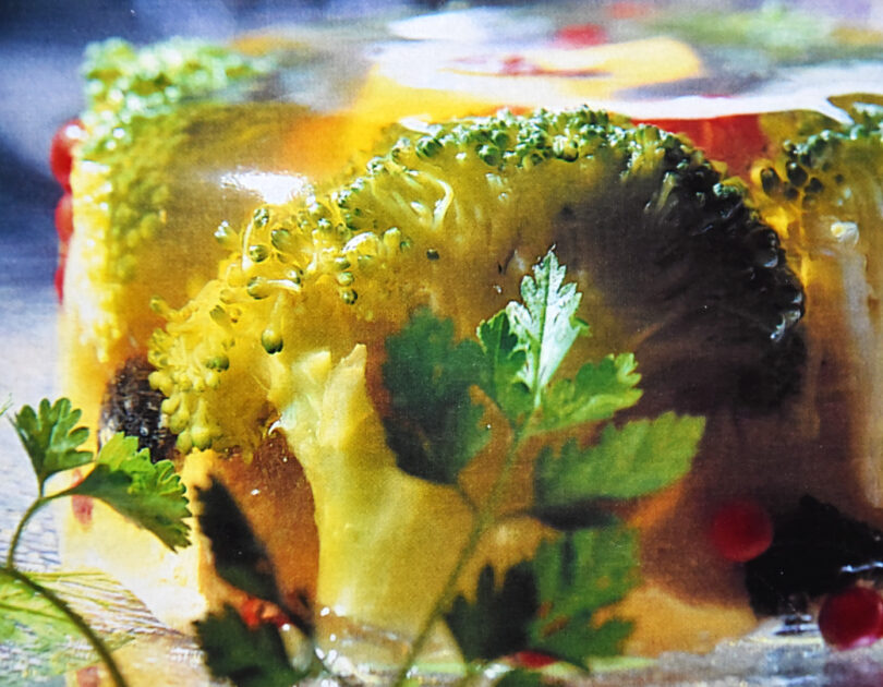 Soft-Boiled Eggs And Broccoli Florets In Jelly