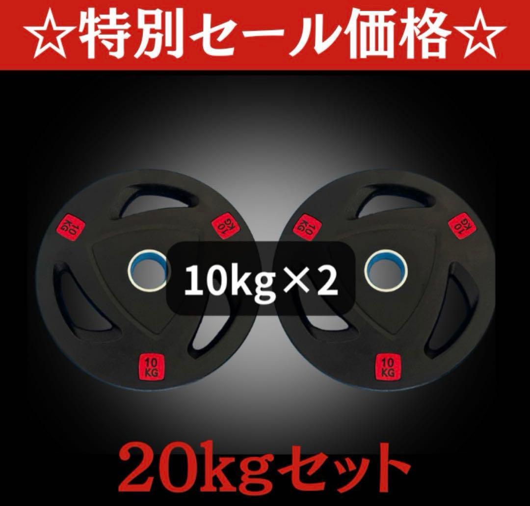 ■売切れ終了■ラバー バーベルプレート計20kgセット(10kg×2枚) 50m